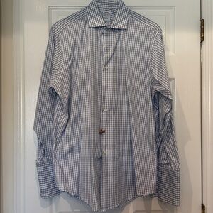 Brooks Brothers Light Blue Checkered Dress Shirt - French Cuff Egyptian Cotton